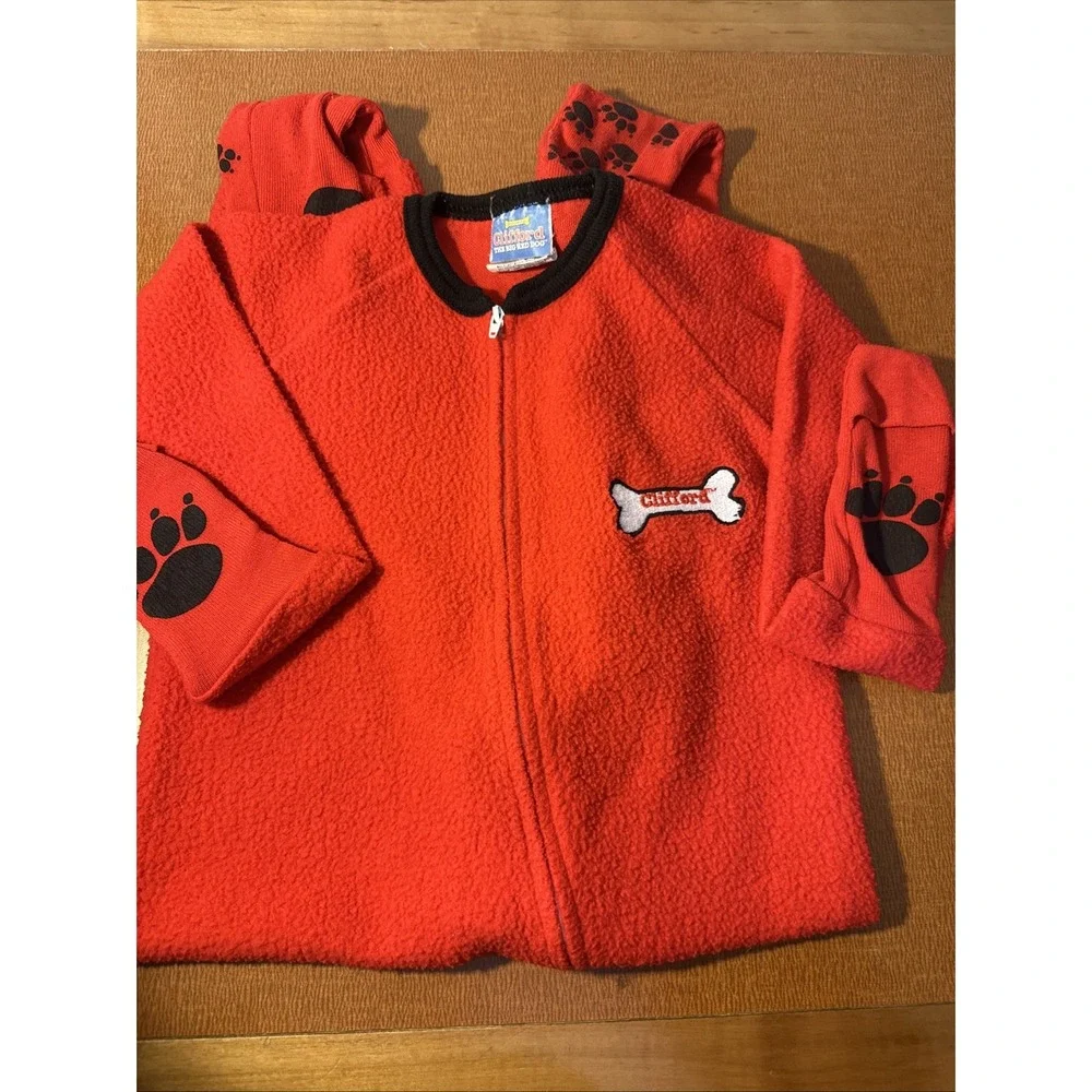 Clifford The Big Red Dog Scholastic Zip Up Red Pajamas With Paw Prints Size 4T
